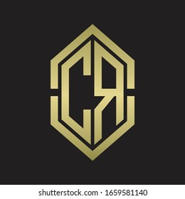 CR Logo monogram with hexagon shape and outline slice style with gold colors