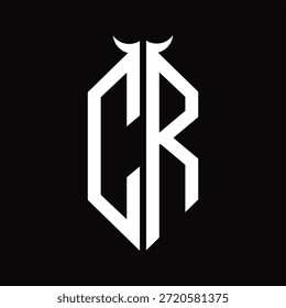 CR Logo monogram with horn shape isolated black and white design template on black background