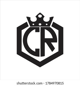 CR Logo monogram rounded by hexagon shape with crown design template on white background