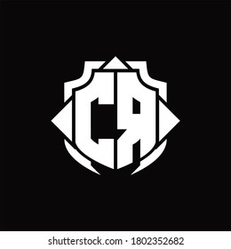 CR-Logo-Monogramm mit Schildlinie und 3 Pfeile Design-Vorlage auf schwarzem Hintergrund