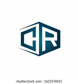CR monogram logo with hexagon shape and negative space style ribbon design template