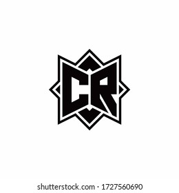 CR monogram logo with square rotate style outline design template