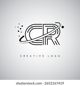 Logotipo do Monograma da Órbita CR - Marca de Letra Mínima Futurista com Linha de Arte Circular, Pontos Inspirados na Tecnologia e Conceito de Movimento Espacial para Identidade de Marca Moderna