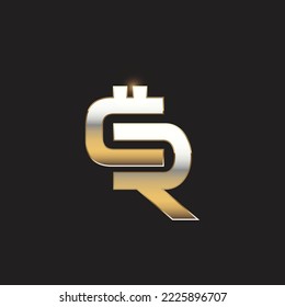 CR or RC abstract monogram lettermark logo vector template with gold effect