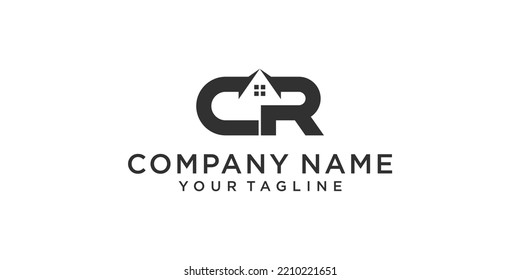 CR or RC letter logo design with home vector design