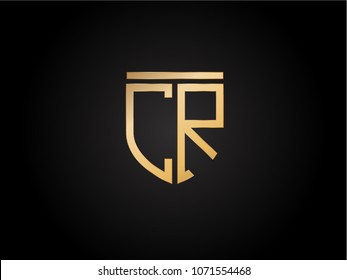 CR shield shape Letter Design in gold color