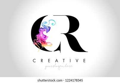CR Vibrant Creative Leter Logo Design with Colorful Smoke Ink Flowing Vector Illustration.