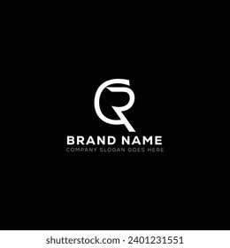 CR White Letter monogram Logo Design with Black Background. C R