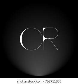 CR White thin minimalist LOGO Design with Highlight on Black Background.