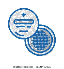 Vector del bosquejo del icono del doodle de la batería de Botón CR2032. Muestra de la batería de Botón CR2032