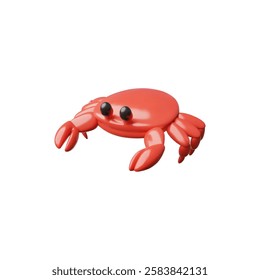 Crab 3D cartoon plastic style vector illustration. Realistic red cancer. Healthy seafood. Ocean animal with claws, sea fauna creature icon. Fresh shellfish product isolated