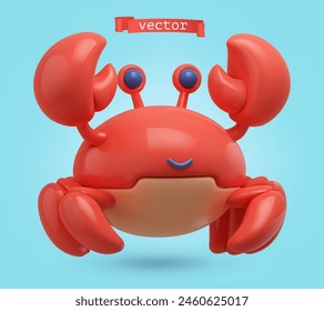 Crab, 3d render vector cartoon icon