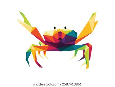 Crab Animal ready to attack colorful vector illustration. Colorful Polygonal Low Poly Logo of Crab. Crab polygon Vector for kids animal book