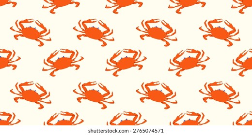 Crab animal seamless pattern. Summer background design. Vacation sea food travel concept. Fishing activity flat cartoon backdrop illustration.