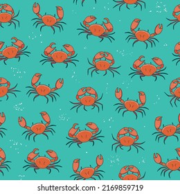 Crab animal vector seamless pattern