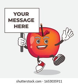 Crab Apple cartoon mascot character with board sign message