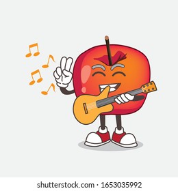 Crab Apple cartoon mascot character playing a guitar