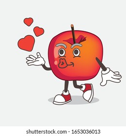 Crab Apple cartoon mascot character teasing with heart kiss