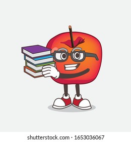 Crab Apple cartoon mascot character studying with some books