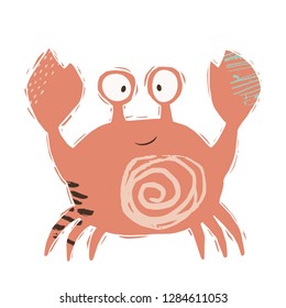 Crab baby cute print. Sweet sea animal. Cool ocean animal illustration for nursery t-shirt, kids apparel, party and baby shower invitation. Simple child design. Summer time