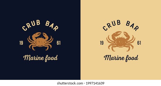 Crab bar. Marine food. Ocean seafood or fresh fish for logo. Nautical delicacy for cooking print