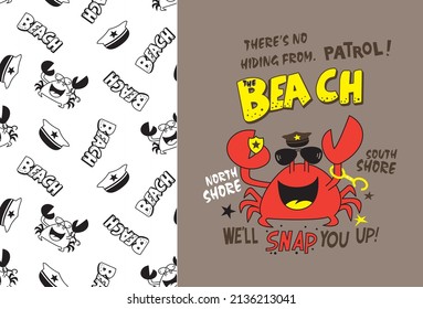 crab beach t-shirt design Vector illustration 
