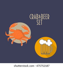 Crab and Beer Vector Icons Set is good for seafood restaurant or pub with marine menu as site icons, menu elements, promotions, point of sale materials.