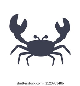 Crab black icon. Inhabitants of the sea depths, sea food. Flat vector cartoon illustration. Objects isolated on a white background.