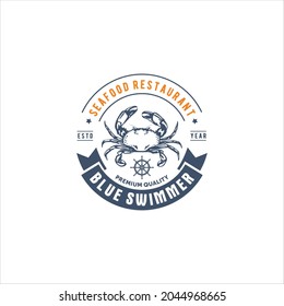 Crab Blue Swimmer Logo Design Vector Image