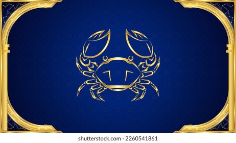 Crab Cancer Zodiac Symbol Classic Golden Ancient Greek Arch Backdrop Background Vector Illustration, Horoscope, Astrology, Fortune-Telling, Prediction