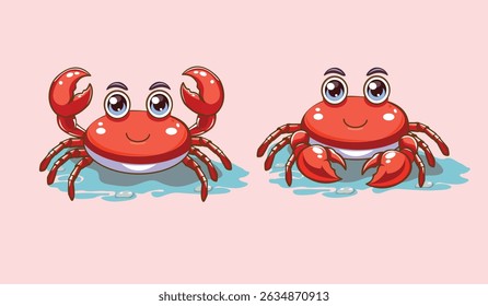 crab cartoon art vector silhouette illustration,  seafood crab, happy crabs smiling and walking around, playing with his friends, Cute  Crab Isolated, Sea crab