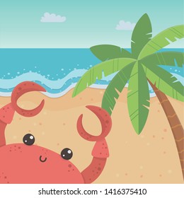 Crab cartoon in the beach design