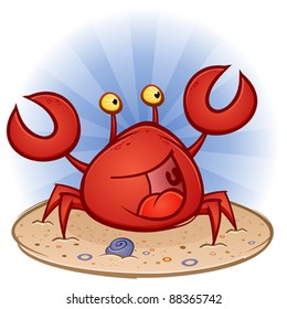 Crab Cartoon Character at the Beach