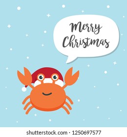 Crab cartoon character. A Cute crab wearing Santa Claus hat standing for Merry Christmas and Happy New Year invitation card