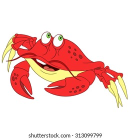 Crab. Cartoon character isolated on white background. Colorful design for kids activity book, coloring page, colouring picture. Vector illustration for children.