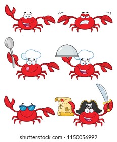 Crab Cartoon Character Set 3. Vector Collection Isolated On White Background