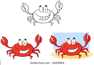 Crab Cartoon Character. Vector Collection