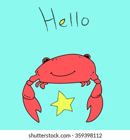 Crab cartoon character vector postcard
