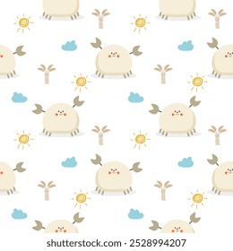 Crab cartoon so cute. On cloud tree sun white background. Pattern seamless vector illustration. 
