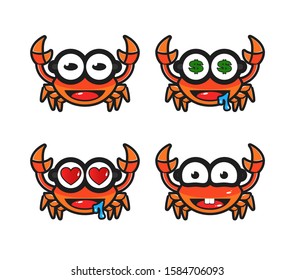 crab cartoon design with various expressions