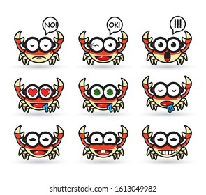 crab cartoon design with various expressions