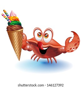 Crab Cartoon with Ice Cream