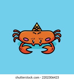 Crab Cartoon Mascot Vector Design Flat Cute Smile Expression Ocean Animals Orange Female