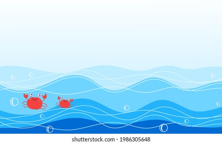 Crab cartoons on blue wave background vector illustration.