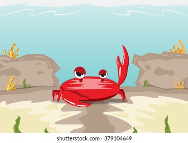 Crab character cartoon sea background