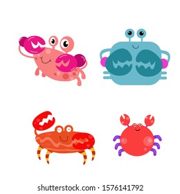 Crab Character Cute Cartoon Funny Happy Set Vector Template Design Illustration