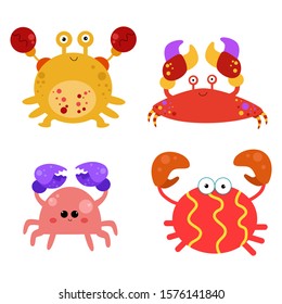 Crab Character Cute Cartoon Funny Happy Set Vector Template Design Illustration