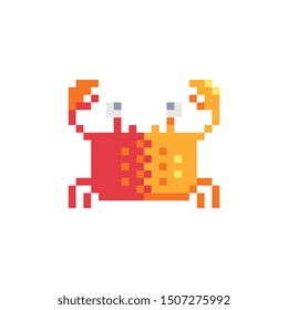 Crab character pixel art icon. Element design for logo, stickers, web, embroidery and mobile app. Isolated vector illustration. 8-bit sprite.