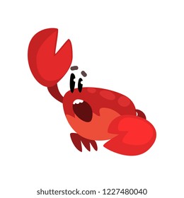 Crab character shouting, cute sea creature with funny face vector Illustration on a white background