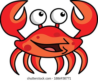 Caracter de cangrejo sonriendo con garras grandes sobre un blanco. vector de ilustración de stock